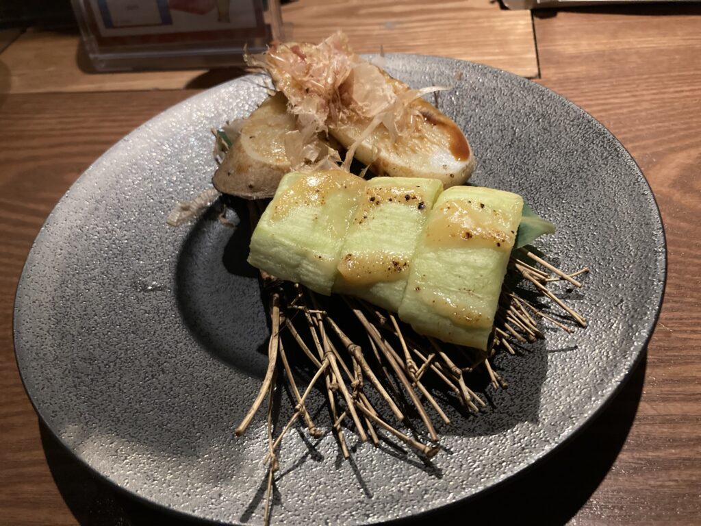 佐土原茄子の炭火焼と長芋雲丹醤油焼き